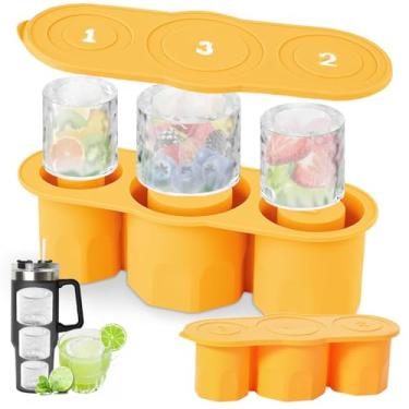 Imagem de Dapam Molde de forma de cubo de gelo com tampa para copo Stanley de 590 a 1200 ml, 3 peças de máquina de gelo cilíndrica de silicone para bebidas, freezer, coquetéis, uísque, bebidas e café, sem BPA