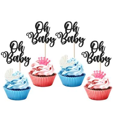 Imagem de 24 Pack Oh Baby Cupcake Toppers Glitte Baby shower Cupcake Picks for Gender Reveal Baby Shower Boys Girls Kids Birthday Theme Party Cake Decorations Supplies Black