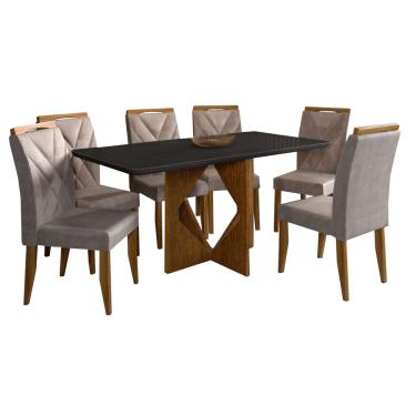 Imagem de Mesa de Jantar Madrid 160x80cm com 6 Cadeiras Califórnia Minas Plac Cor Cinamomo Preto