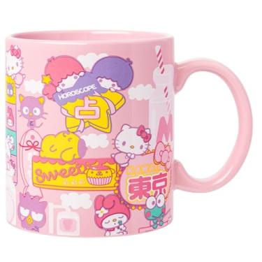 Imagem de Silver Buffalo Caneca de cerâmica Sanrio Hello Kitty and Friends Kawaii Tokyo Theme com Little Twin Stars, Chococat, My Melody, Keroppi, Badtz-Maru e Pompompurin, 590 ml