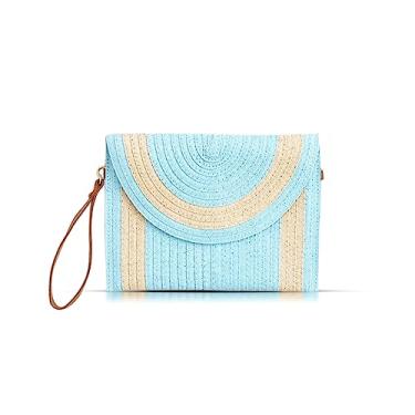 Imagem de QTKJ Bolsas clutch de palha para mulheres, bolsas transversais, pacote envelope boêmio feito à mão, pulseiras de couro, bolsas de praia de verão adequadas para viagens de férias, correspondência