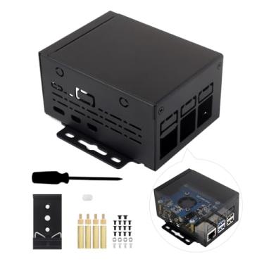 Imagem de Waveshare Caixa de metal de grau industrial (D), compatível com Raspberry Pi 5, maior espaço interno, suporta a instalação de ventilador de resfriamento oficial e vários chapéus, suporte de montagem