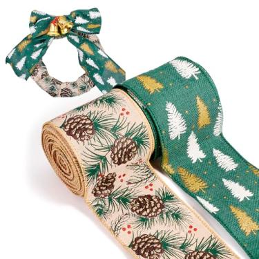 Imagem de Cheriswelry Fita de juta com fio de 10 metros, 6 cm, fita de serapilheira para árvore de Natal, pinha, tecido, para decoração de casa, laço, guirlanda, enfeite de árvore, suprimentos para embrulho de