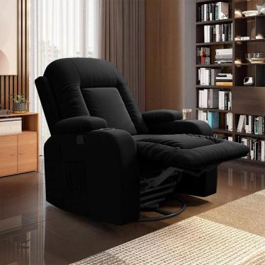 Imagem de Poltrona Do Papai Reclinável Giratória E Balanço Crihs Manual Glider Veludo Preto G23 - Gran Belo