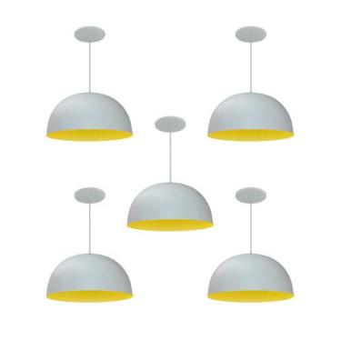 Imagem de Kit 5 Luminária Pendente Meia Lua 24cm Interior Amarelo Com Fiação 110