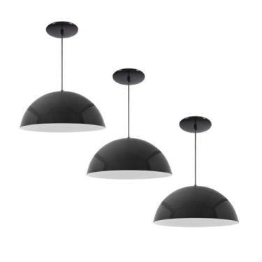 Imagem de Kit 3 Luminária Pendente Meia Lua 50cm Interior Branco Brilho Com Fiaç