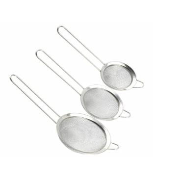 Imagem de Generic Conjunto de coador de cozinha de aço inoxidável, 3 peças, malha fina, escorredor pequeno incluído, prata, 32330