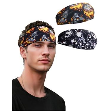 Imagem de Bandanas masculinas, faixa de transpiração antiderrapante para esportes, faixas de cabeça de suor, faixas de cabelo para corrida, ciclismo, ioga, basquete, treino, futebol, tênis, treinamento (pacote