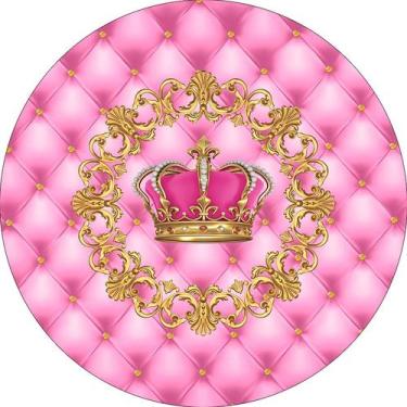 Imagem de Painel De Festa Redondo 1,50x1,50 - Realeza Coroa  Rosa e Dourado 017 