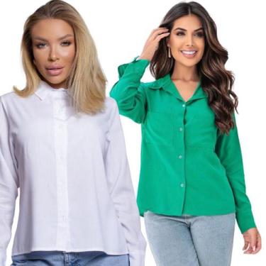 Imagem de Kit 2 Camiseta Social Feminina Manga Comprida Social - Gisele Freitas 