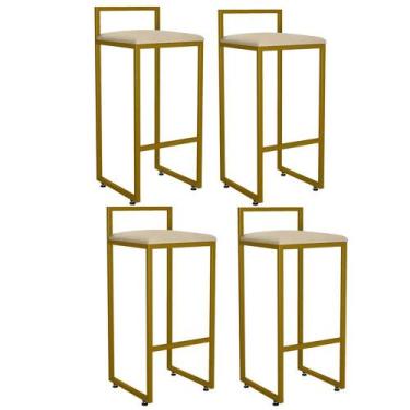 Imagem de Kit 04 Banquetas Alta Industrial 0,78 cm Metal Dourada Suede Bege - Va