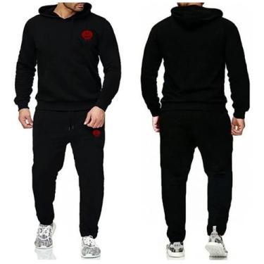 Imagem de Conjunto de Moletom Relaxado Blusa E Calça Masculina Flanelado, GG, Ab