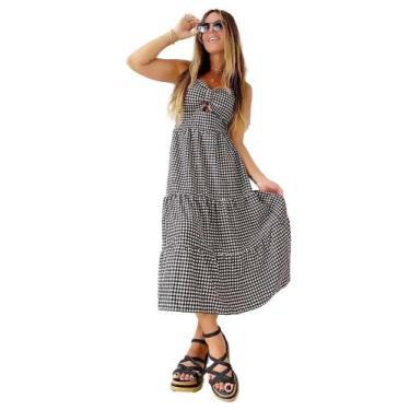 Imagem de Vestido Feminino Xadrez Alça Elastex Com Bojo Midi / Vestido com Bojo 