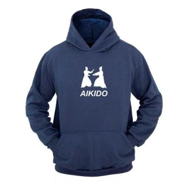 Imagem de Moletom Masculino Capuz Bolso Canguru Estampa Aikido - Ragor, GG, Azul