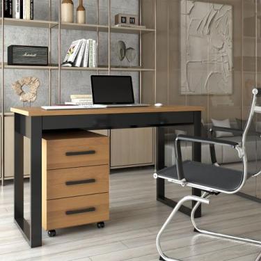 Imagem de Conjunto Home Office Industrial 100% Mdf Mesa e Gaveteiro Freijó/Preto