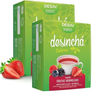 Imagem de Kit 2x Caixas Desinchá Sabores Frutas Vermelhas 10 Sachês 1,5g Supleme