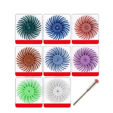 Imagem de Kit de disco de cerdas radiais de 1 polegada, escova abrasiva, 1/8" 3, haste de 2,35 mm, roda de polimento detalhada para acessórios de ferramentas rotativas, conjunto de 9 peças, com haste de 2,35