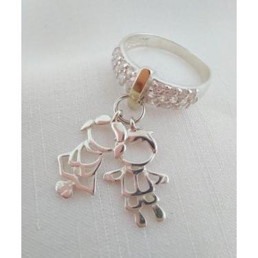 Imagem de Anel Prata 925 Com Pingentes Filhos Aplique De Ouro E Zircôn - Dália M