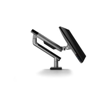 Imagem de POUT Suporte de braço para monitor E12 Ultrawide para mesa - inclinação/rotação de movimento total ajustável, capacidade de 1,8 a 10 kg, 75 x 75 mm, 100 x 100 mm, tela VESA de 17 a 81 cm, estende 48 cm para frente e 17 polegadas de altura (cinza/preto)