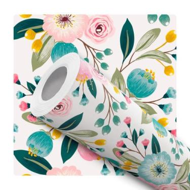 Imagem de Papel de Parede Adesivo Floral Colorido Azul Rosa Moderno Quarto Sala 