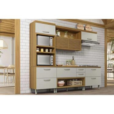 Imagem de Kit de Cozinha Completa 4 Peças Princesa (1Aéreo+2Balcões+1Paneleiro) C6P65 Freijo/Off White - Nesher