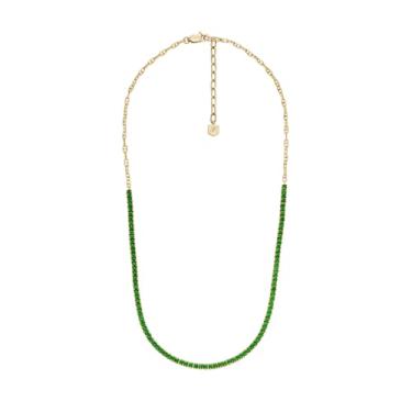 Imagem de Fossil Colar de tênis feminino Heritage D-Link Glitz dourado com corrente de aço inoxidável, One Size, Aço inoxidável, Sem Pedra Preciosa