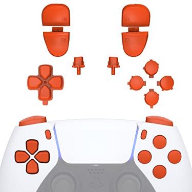 Imagem de eXtremeRate Botões de substituição D-pad R1 L1 R2 L2 Opções de compartilhamento de botões de rosto para controle DualSense 5 PS5, conjunto completo de botões laranja com ferramenta para controle Playstation 5