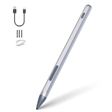 Imagem de Caneta Stylus para HP Envy X360 Pavilion X360 Spectre X360 Spectre X2 Envy X2 recarregável MPP 2.0 Tilt Active Pen com sensibilidade à pressão 4096, rejeição da palma, carregamento Tpye-c, prata