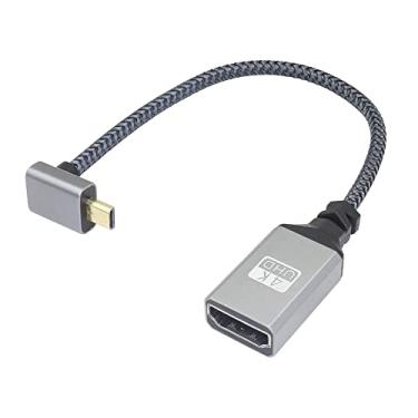 Imagem de RIIEYOCA Adaptador micro HDMI para HDMI 4K, ângulo acima de 90 graus, cabo trançado de nylon de alumínio, suporta 4K UHD, para laptop, TV, filmadora etc. (20 cm)