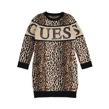 Imagem de GUESS Vestido suéter de manga comprida para meninas, Estampa de leopardo, 14 Anos