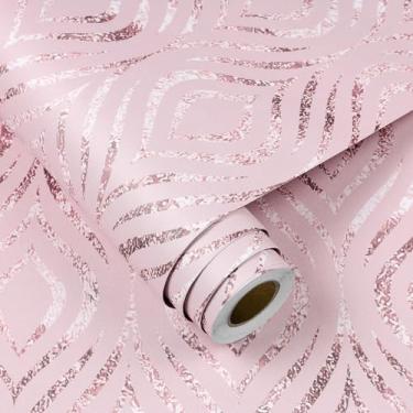 Imagem de FunStick Papel de Parede Rosa Pastel Moderno Diamante Geométrico para Quarto de Meninas e Crianças - Vinil Autoadesivo Abstrato Rosa