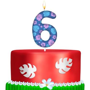 Imagem de MTLEE 1 pacote com 6 velas de bolo de aniversário com desenho animado, numerais, rosa e azul, folhas e flores, enfeite de bolo de aniversário para decoração de aniversário de desenhos animados,