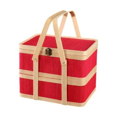 Imagem de Ioensy Cesta de Tecido de Bambu Cesta de Embrulho Cesta de Compras Cesta de Bambu com Tampa para Mooncake, 27cm X 20cm X 22cm