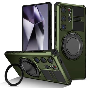 Imagem de HAO RIYLN Capa para Samsung Galaxy S25 Ultra/S25 Plus/S25, capa militar à prova de choque robusta com suporte de anel magnético capa de proteção, verde, S25