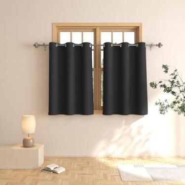Imagem de Cortinas pretas de 91,44 cm, cortinas curtas para banheiro, cortinas pequenas de café de trama tripla, conjunto de tratamento de janela, 2 painéis, argolas superiores, 91,44 cm