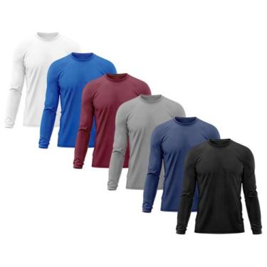 Imagem de Kit 6 Camisetas Masculina Adulto Proteção Solar UV Manga Longa Segunda