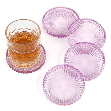 Imagem de OGANAZI Conjunto de 5 porta-copos transparentes modernos para copos de vidro para bebidas porta-copos de cristal porta-copos redondos decoração de mesa de centro para escritório, cozinha, bar, sala de