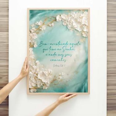 Imagem de Quadro Decorativo Cristão Gospel; Bem-aventurado Salmos 128:1 - Quadros bíblicos; Versículos Bíblicos; Quadro com Mensagem Motivacional; Quadro para Sala de estar; (Bege Crua, 70x50, Emoldurado)