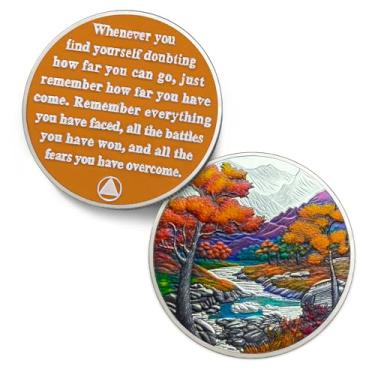 Imagem de Moeda original de sobriedade de outono - Moedas AA de paisagens sazonais de recuperação - Colheita de chips e medalhões NA AA - Narcóticos limpos e sóbrios presentes anônimos para homens e mulheres