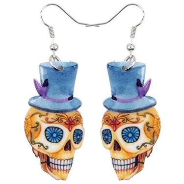 Imagem de Bonsny Brincos de caveira de esqueleto de Halloween com pingente de gota de acrílico, joias punk para mulheres, crianças, adolescentes, lembrancinhas de festa, presente, Acrílico, Sem pedra preciosa