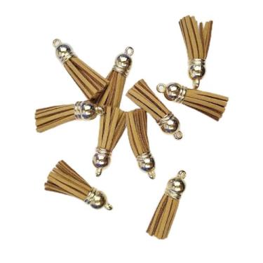 Imagem de 10/20 peças 38mm borlas de couro boné dourado mini borlas para fazer joias artesanato DIY chaveiro pingente encantos, camelo, 20 peças 38mm