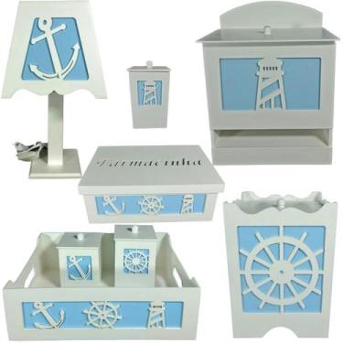 Imagem de kit higiene bebe mdf decorado 8pçs - MARINHEIRO - Flores para Mariae