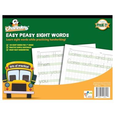 Imagem de Channie's Easy Peasy Caderno de trabalho com 100 palavras, prática de impressão, traçado e caligrafia, 80 páginas, frente e verso, 40 folhas, grau pré-K - 1º, tamanho 21,5 x 28 cm