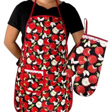 Imagem de Avental Cozinha c/ Bolso e Luva Estampado Matelado Forro Impermeável -