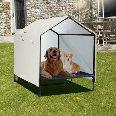 Imagem de CAREDPETS Casinha de cachorro interna para cães grandes, GG, 2GG, jumbo | Cama elevada para cães grande com dossel, impermeável e à prova de sol, barraca de abrigo para cães ao ar livre (132 cm x 86