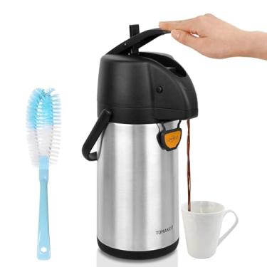 Imagem de TOMAKEIT Garrafa térmica de café Airpot 2,2L (2,1 oz) isolada de aço inoxidável grande dispensador de bebidas com alavanca de ação para água quente/fria