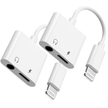 Imagem de [Certificação Apple MFi] Adaptador Lightning para conector de fone de ouvido de 3,5 mm, pacote com 2 adaptadores de fone de ouvido para iPhone, carregador auxiliar de áudio, dongle, conector adaptador