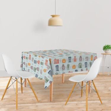 Imagem de Toalha De Mesa Quadrada Tecido Oxford Inverno Casinhas -140x140cm - Fa