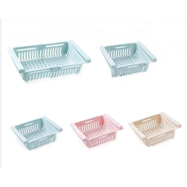 Imagem de Caixa de armazenamento de geladeira retrátil multifuncional cozinha espaço de armazenamento ajustável，Cesta de drenagem para legumes e frutas(1 unidade,Azul)