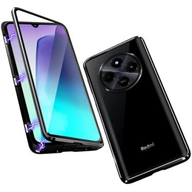 Imagem de QUIETIP Capa compatível com Redmi 14C e Poco C75, moldura de metal magnética dupla face transparente capa de vidro temperado, preta